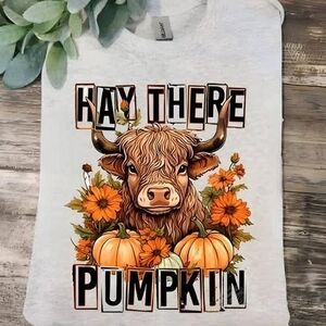 Graphic Tee with Pumpkin and Bull Design